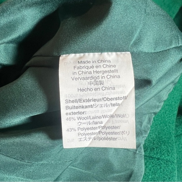 J Crew Wool Blend Kelly Green Peacoat w/ Hidden Gold Zipper, Size 2 - Picture 9 of 11